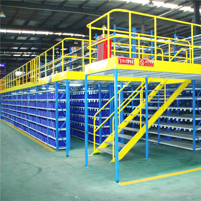 Warehouse High Density pallet racking systems supported steel mezzanine floors 