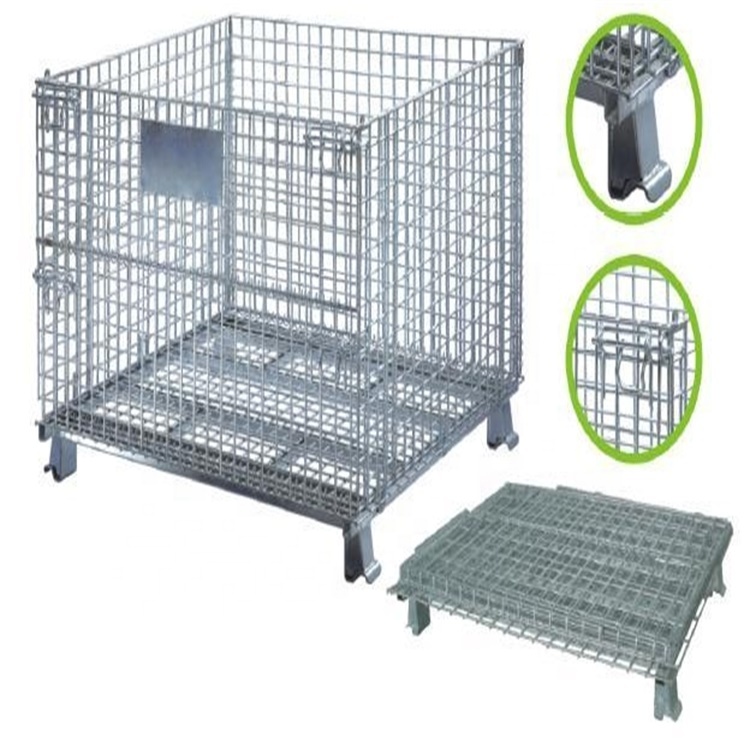 Quality Lockable Industrial Warehouse Logistics Storage Heavy Duty Collapsible Wire Mesh Cage